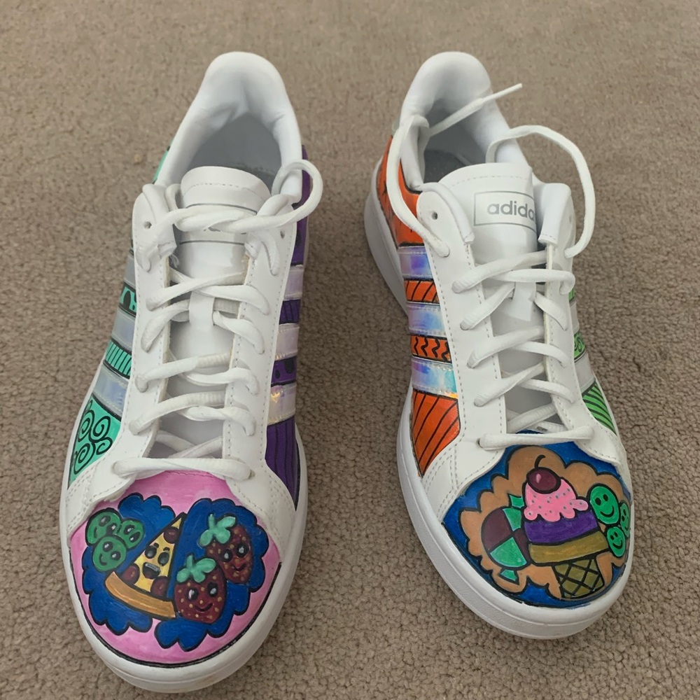 Custom hand painted ADIDAS women’s 8.5 
Wearable Art